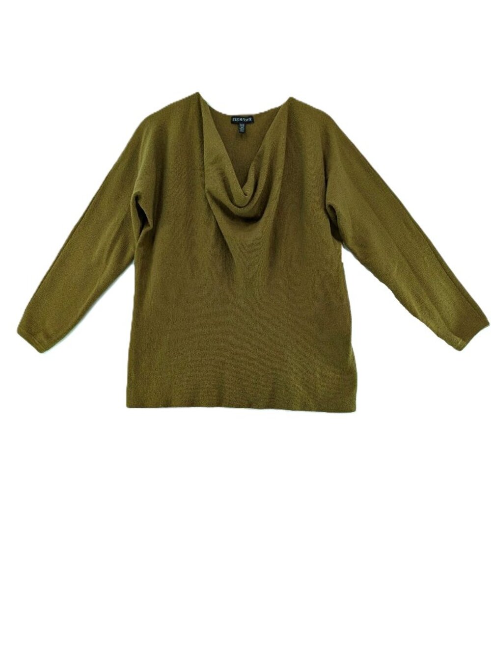 Eileen Fisher Pullover Sweater Womens Size M Merino Wool Olive Green Drape Neck
